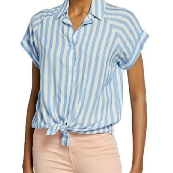 7 For All Mankind Blue & White Striped Blouse - Picture 2 of 3